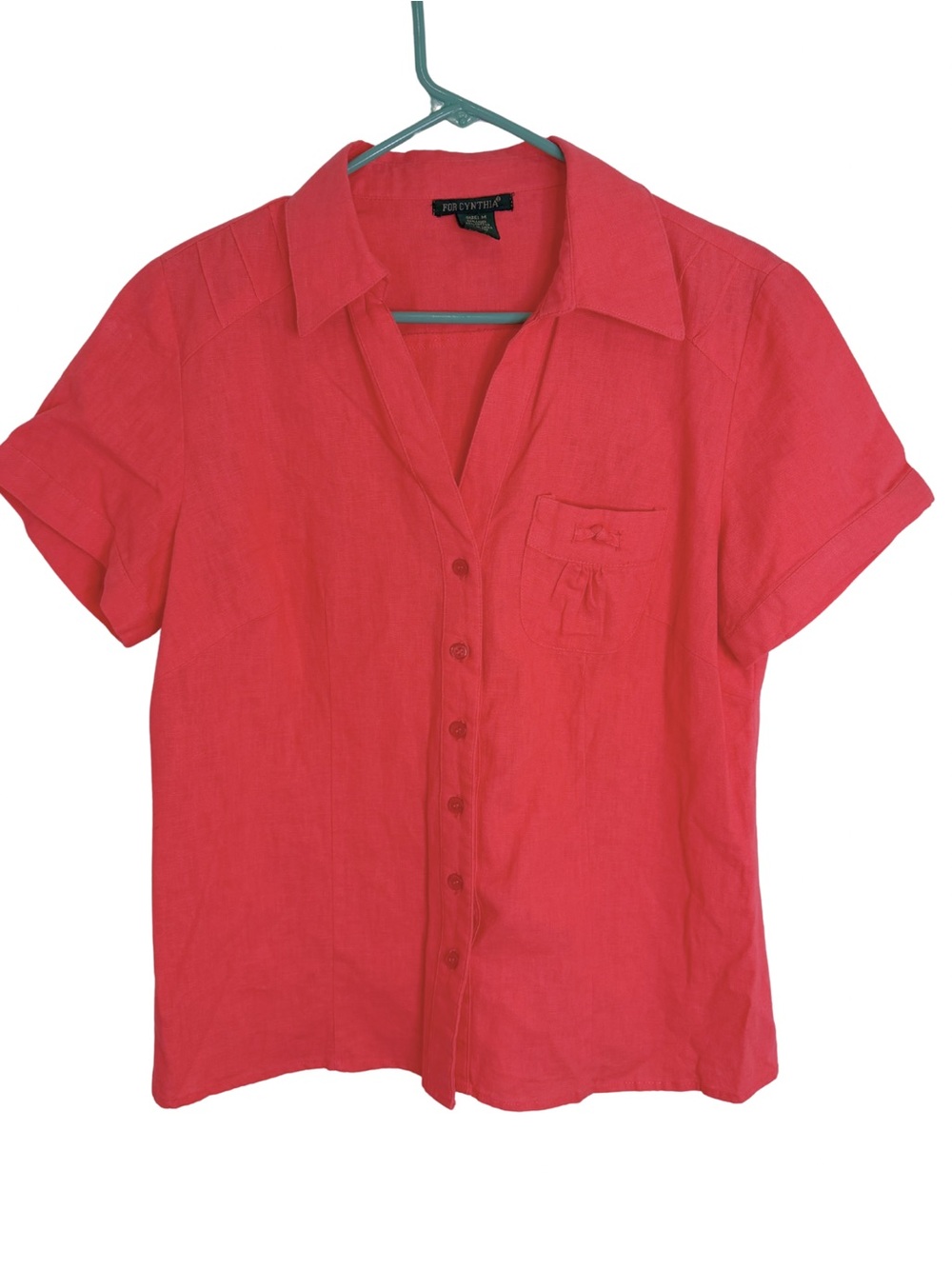 3/$20 For Cynthia Coral-Pink Linen Blend Button Down Shirt Size Medium